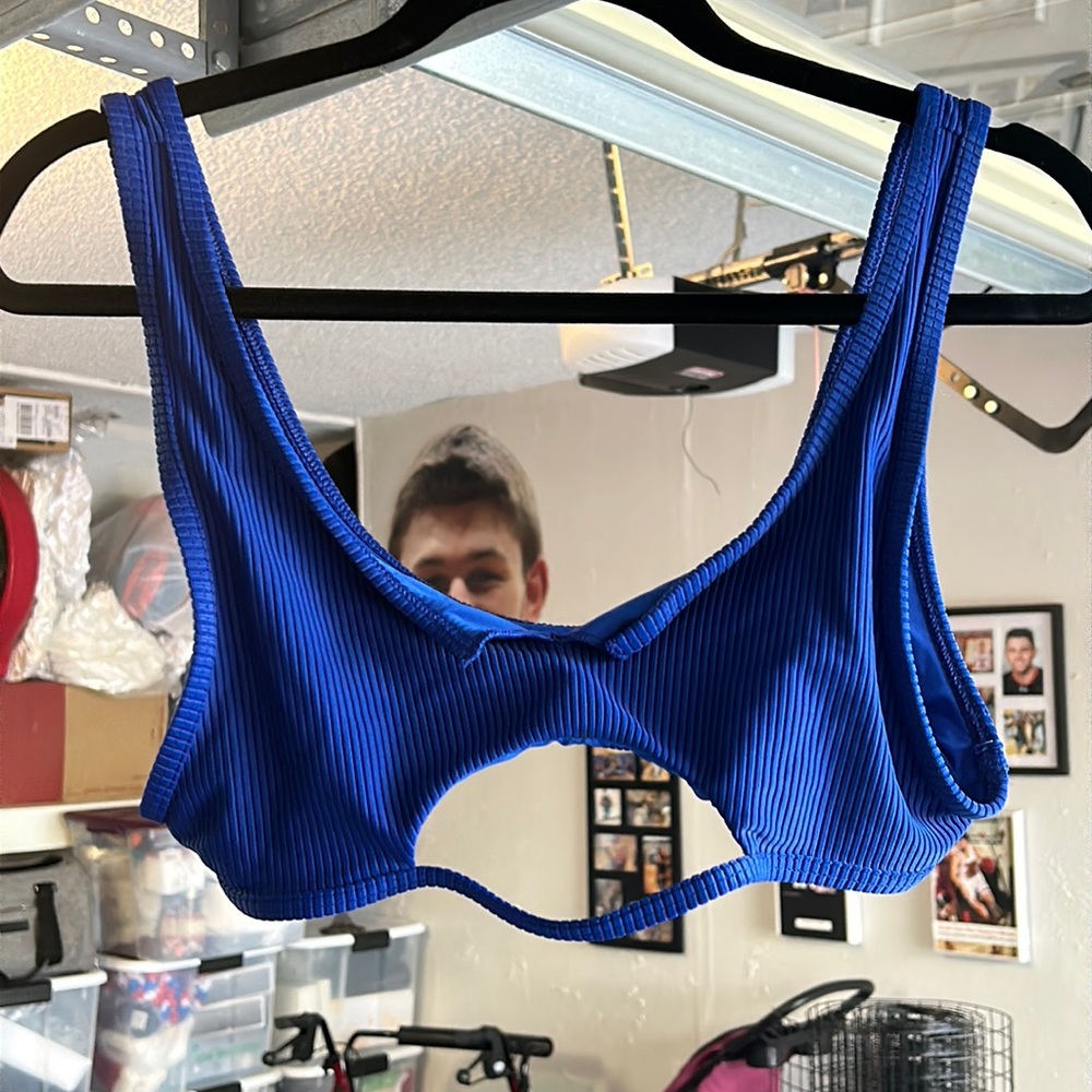 Frankie's Bikinis Blue Ribbed Bikini Top